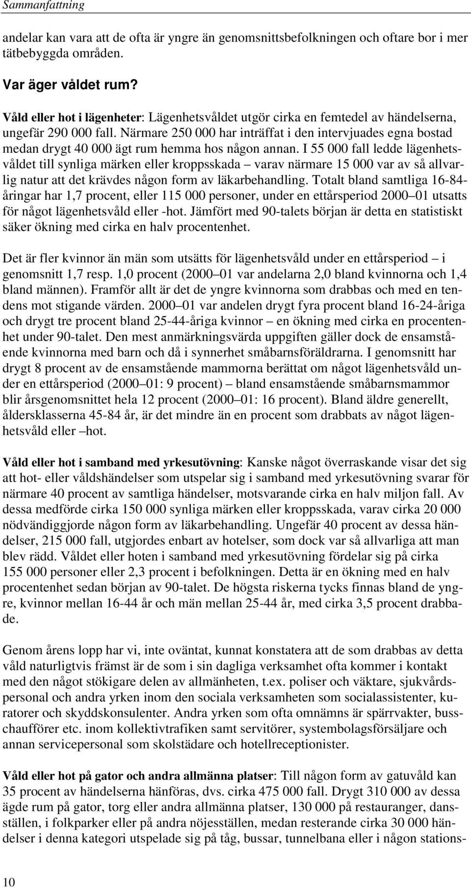 Närmare 250 000 har inträffat i den intervjuades egna bostad medan drygt 40 000 ägt rum hemma hos någon annan.