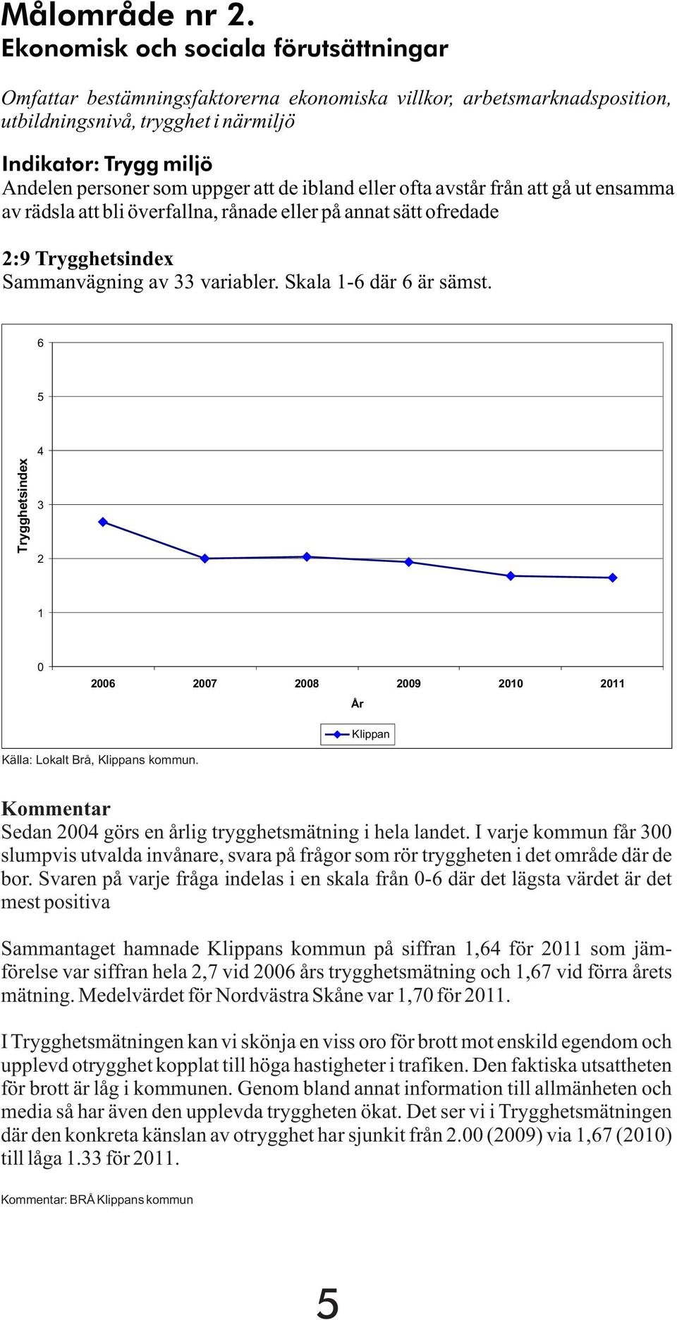 uppger att de ibland eller ofta avstår från att gå ut ensamma av rädsla att bli överfallna, rånade eller på annat sätt ofredade 2:9 Trygghetsindex Sammanvägning av 33 variabler.