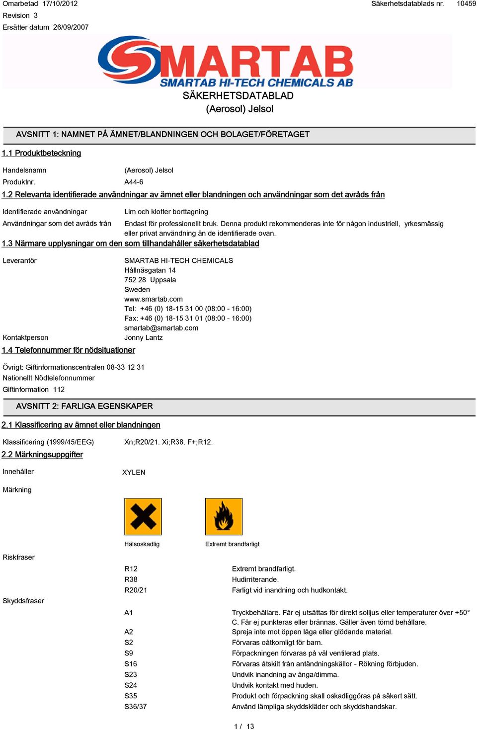 för professionellt bruk. Denna produkt rekommenderas inte för någon industriell, yrkesmässig eller privat användning än de identifierade ovan. 1.