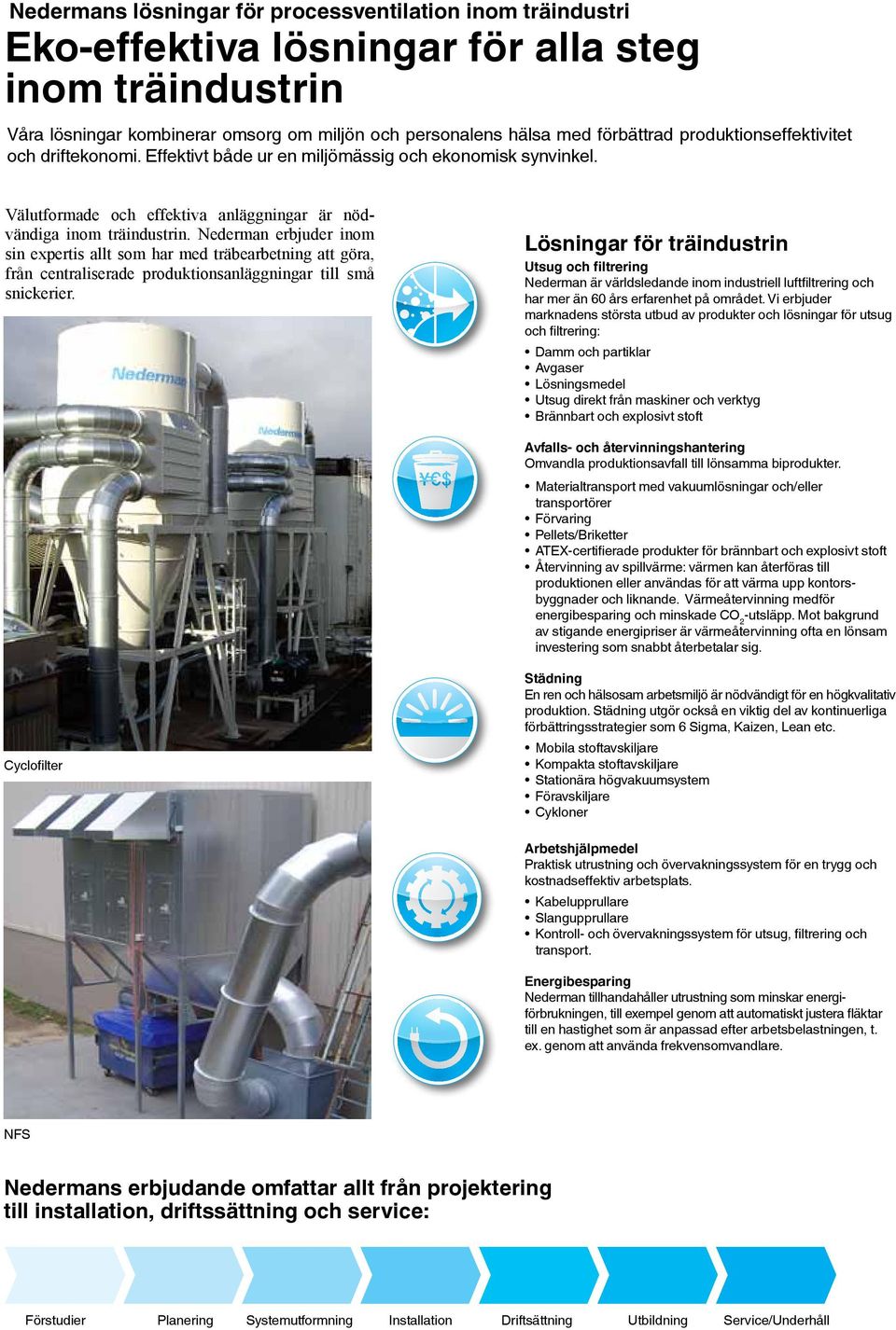 Nederman erbjuder inom sin expertis allt som har med träbearbetning att göra, från centraliserade produktionsanläggningar till små snickerier.