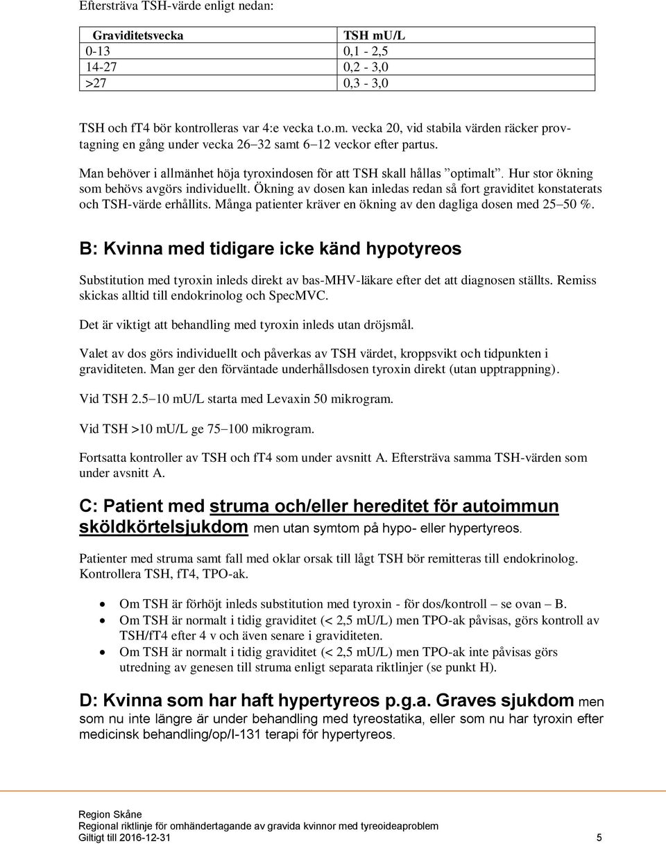 Ökning av dosen kan inledas redan så fort graviditet konstaterats och TSH-värde erhållits. Många patienter kräver en ökning av den dagliga dosen med 25 50 %.