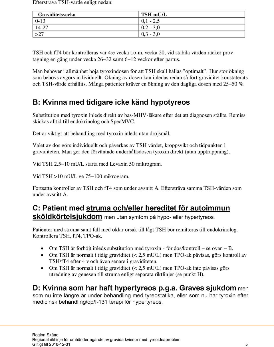 Ökning av dosen kan inledas redan så fort graviditet konstaterats och TSH-värde erhållits. Många patienter kräver en ökning av den dagliga dosen med 25 50 %.