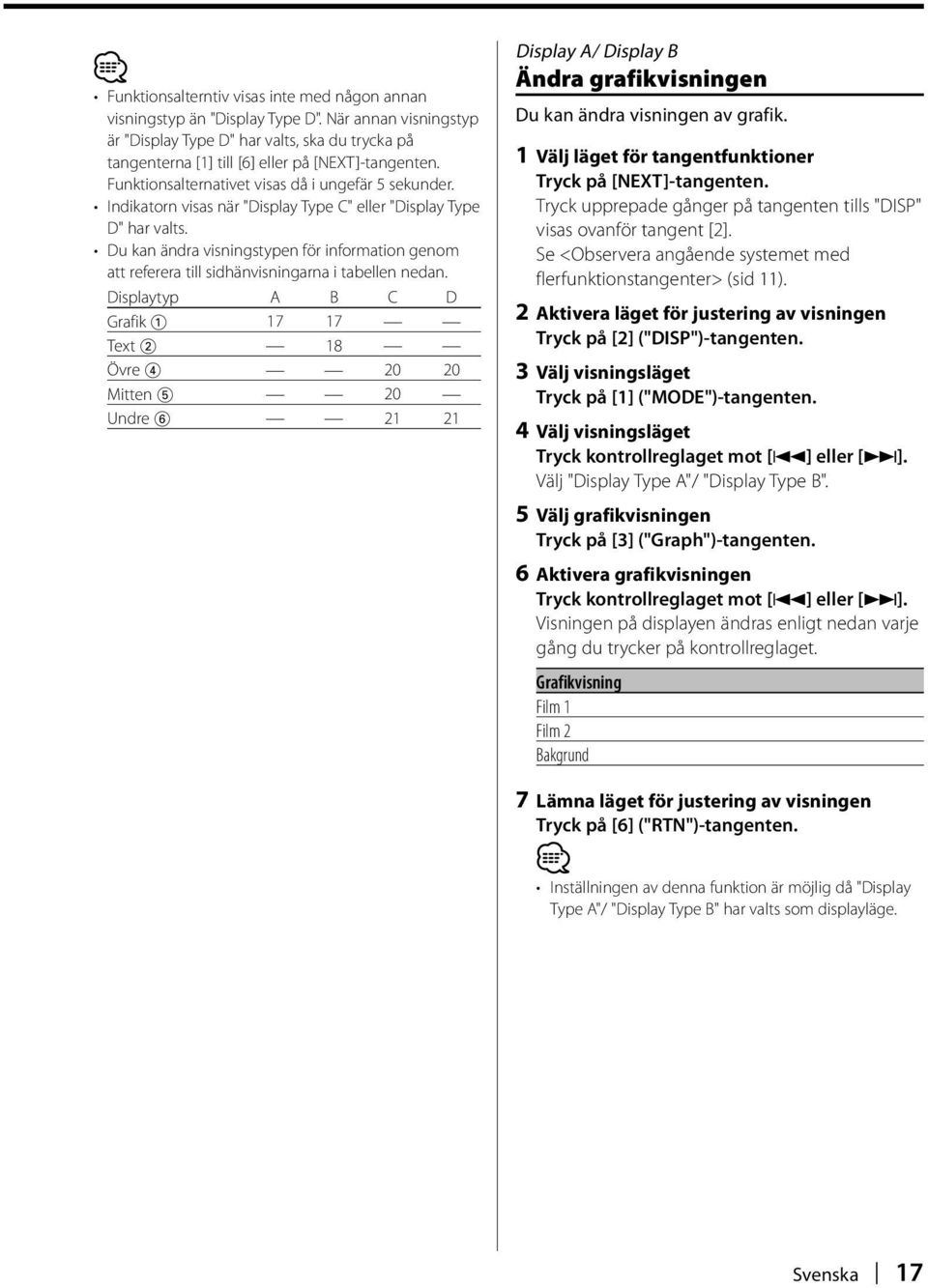 Du kan ändra visningstypen för information genom att referera till sidhänvisningarna i tabellen nedan.