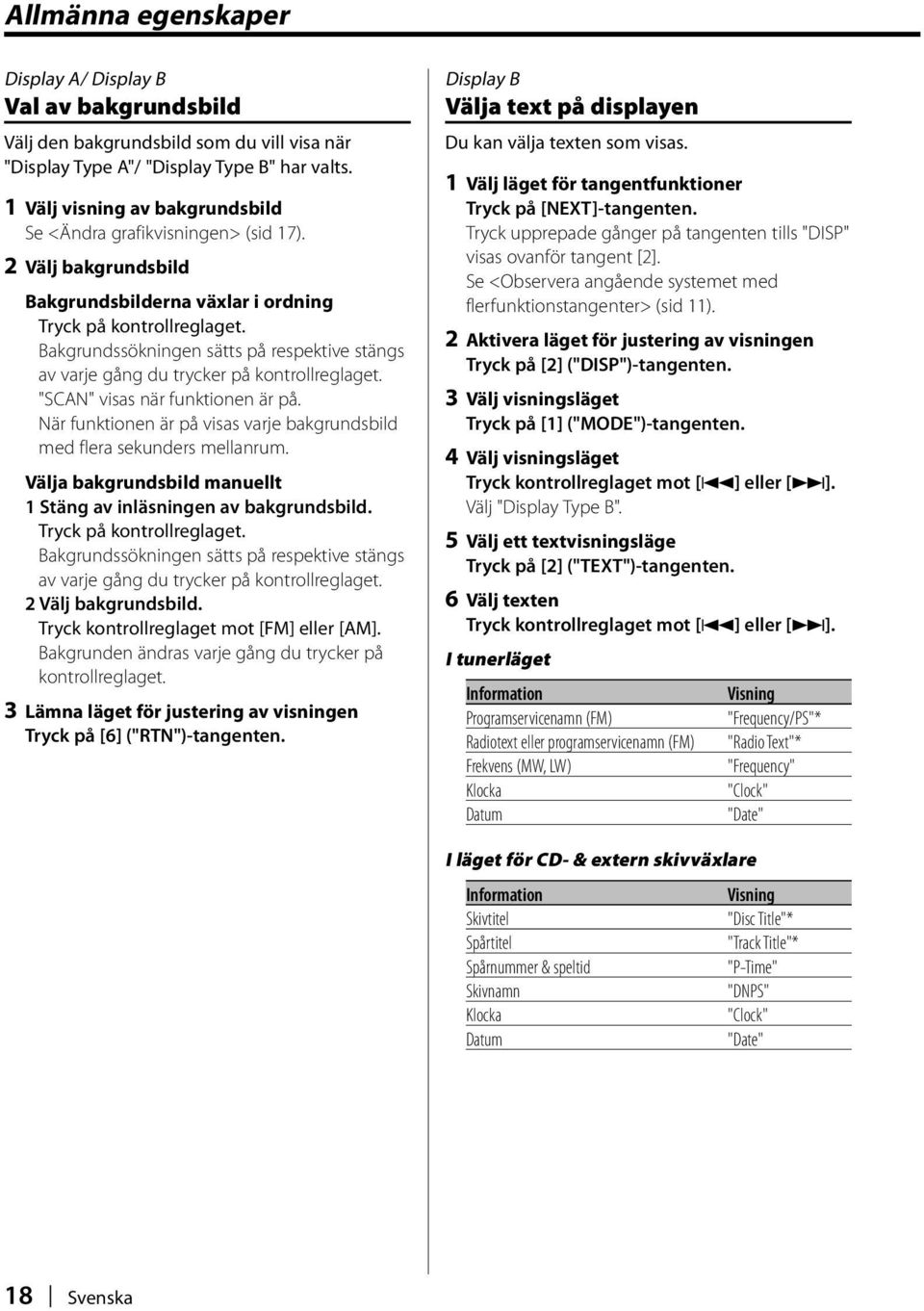 Bakgrundssökningen sätts på respektive stängs av varje gång du trycker på kontrollreglaget. "SCAN" visas när funktionen är på.