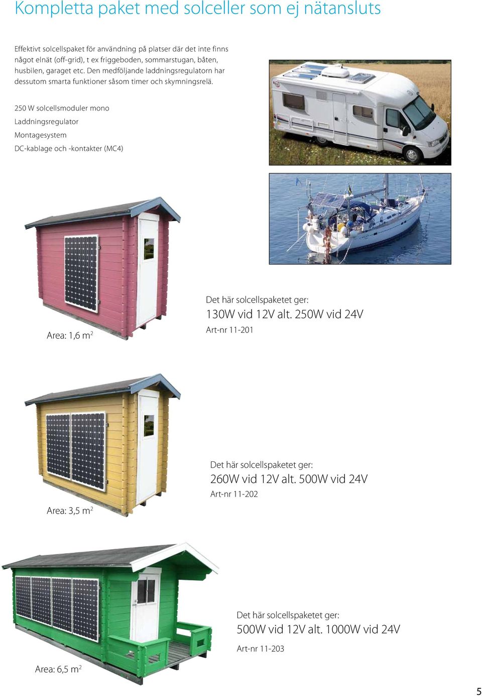 250 W solcellsmoduler mono Laddningsregulator Montagesystem DC-kablage och -kontakter (MC4) Area: 1,6 m 2 Det här solcellspaketet ger: 130W vid 12V alt.