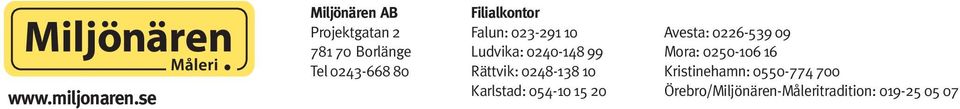 0243-668 80 Filialkontor Falun: 023-291 10 Ludvika: 0240-148 99 Rättvik: