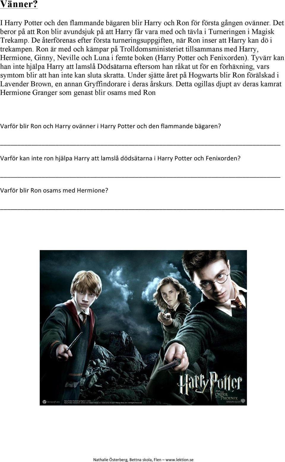 Ron är med och kämpar på Trolldomsministeriet tillsammans med Harry, Hermione, Ginny, Neville och Luna i femte boken (Harry Potter och Fenixorden).