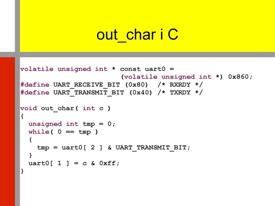 UART_TRANSMIT_BIT (0x40) /* TXRDY */ void out_char( int c ) { unsigned int