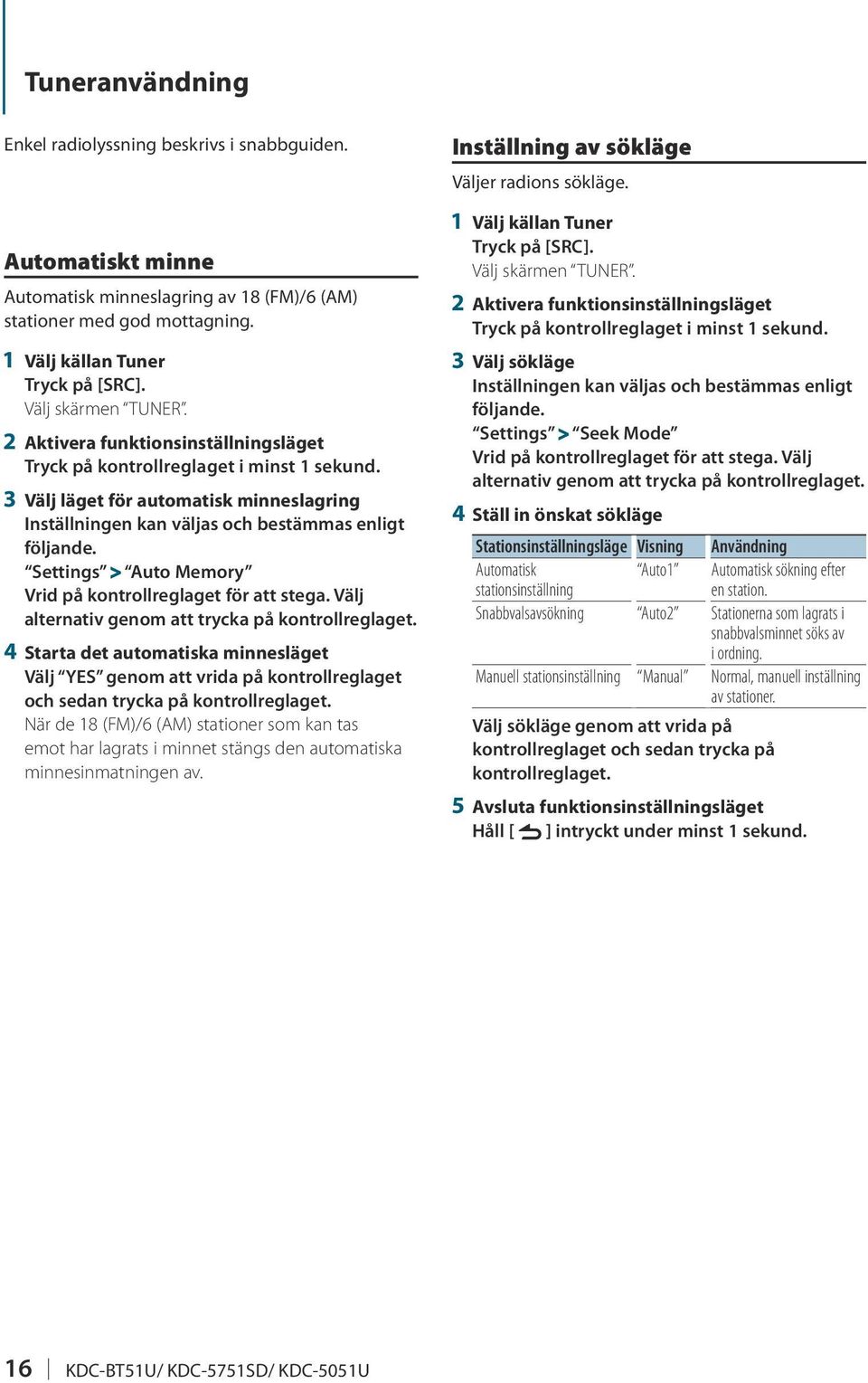 Settings > Auto Memory Vrid på kontrollreglaget för att stega.