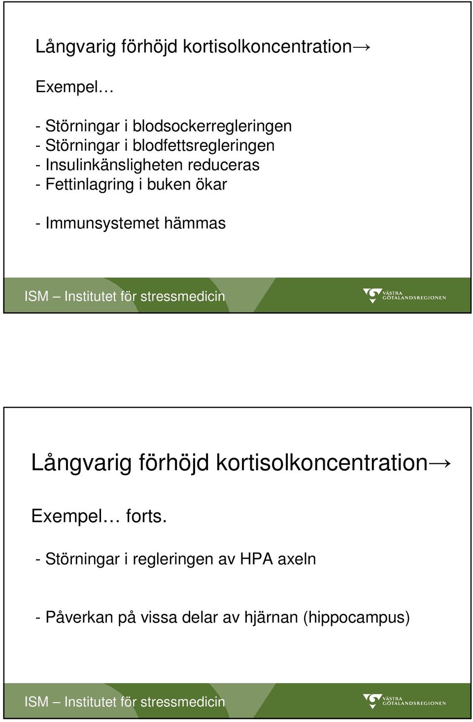 buken ökar - Immunsystemet hämmas Långvarig förhöjd kortisolkoncentration Exempel forts.