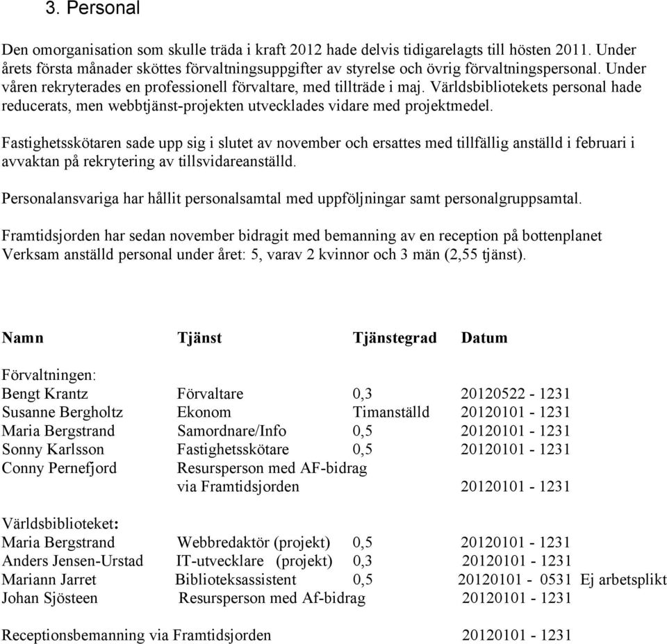 Världsbibliotekets personal hade reducerats, men webbtjänst-projekten utvecklades vidare med projektmedel.