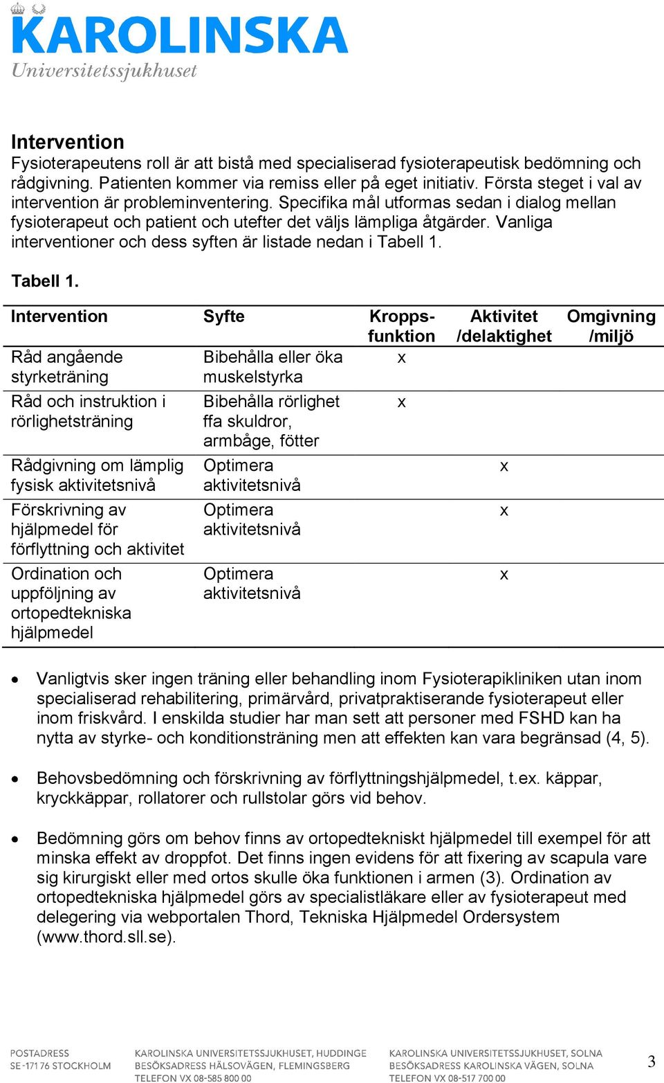 Vanliga interventioner och dess syften är listade nedan i Tabell 1.