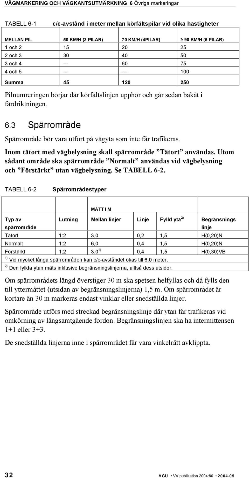 Inom tätort med vägbelysning skall spärrområde Tätort användas. Utom sådant område ska spärrområde Normalt användas vid vägbelysning och Förstärkt utan vägbelysning. Se TABELL 6-2.