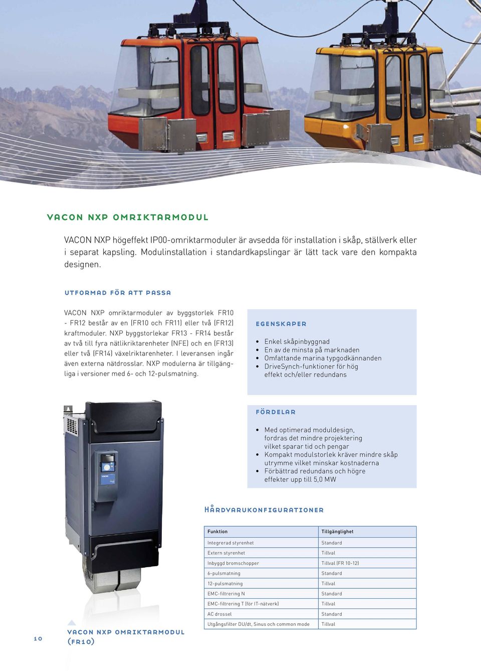 utformad för att passa Vacon NXP omriktarmoduler av byggstorlek FR10 - FR12 består av en (FR10 och FR11) eller två (FR12) kraftmoduler.