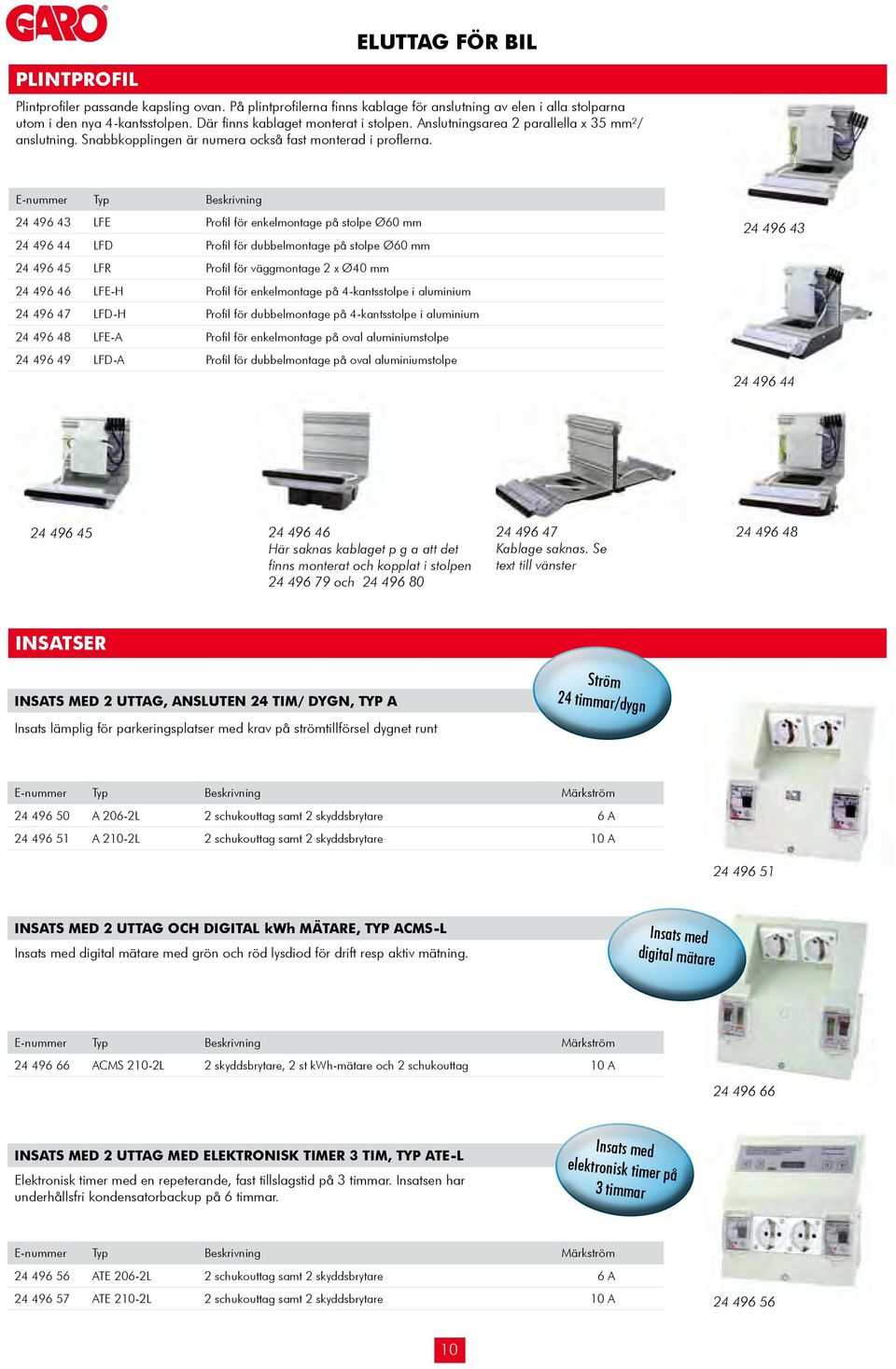 E-nummer Typ Beskrivning 24 496 43 LFE Profil för enkelmontage på stolpe Ø60 mm 24 496 44 LFD Profil för dubbelmontage på stolpe Ø60 mm 24 496 45 LFR Profil för väggmontage 2 x Ø40 mm 24 496 46 LFE-H