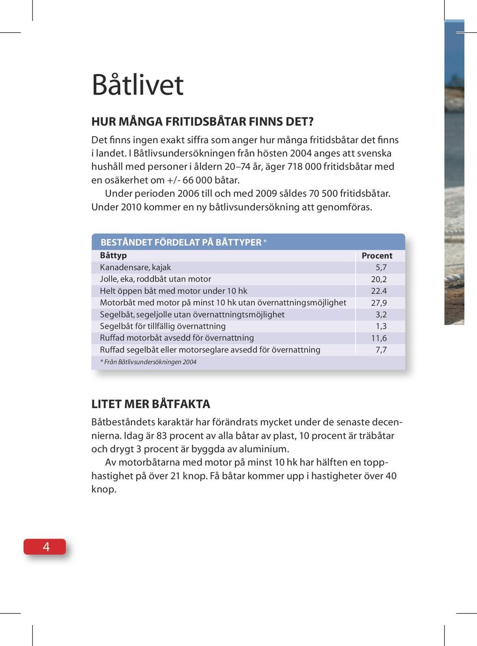 Under perioden 2006 till och med 2009 såldes 70 500 fritidsbåtar. Under 2010 kommer en ny båtlivsundersökning att genomföras.