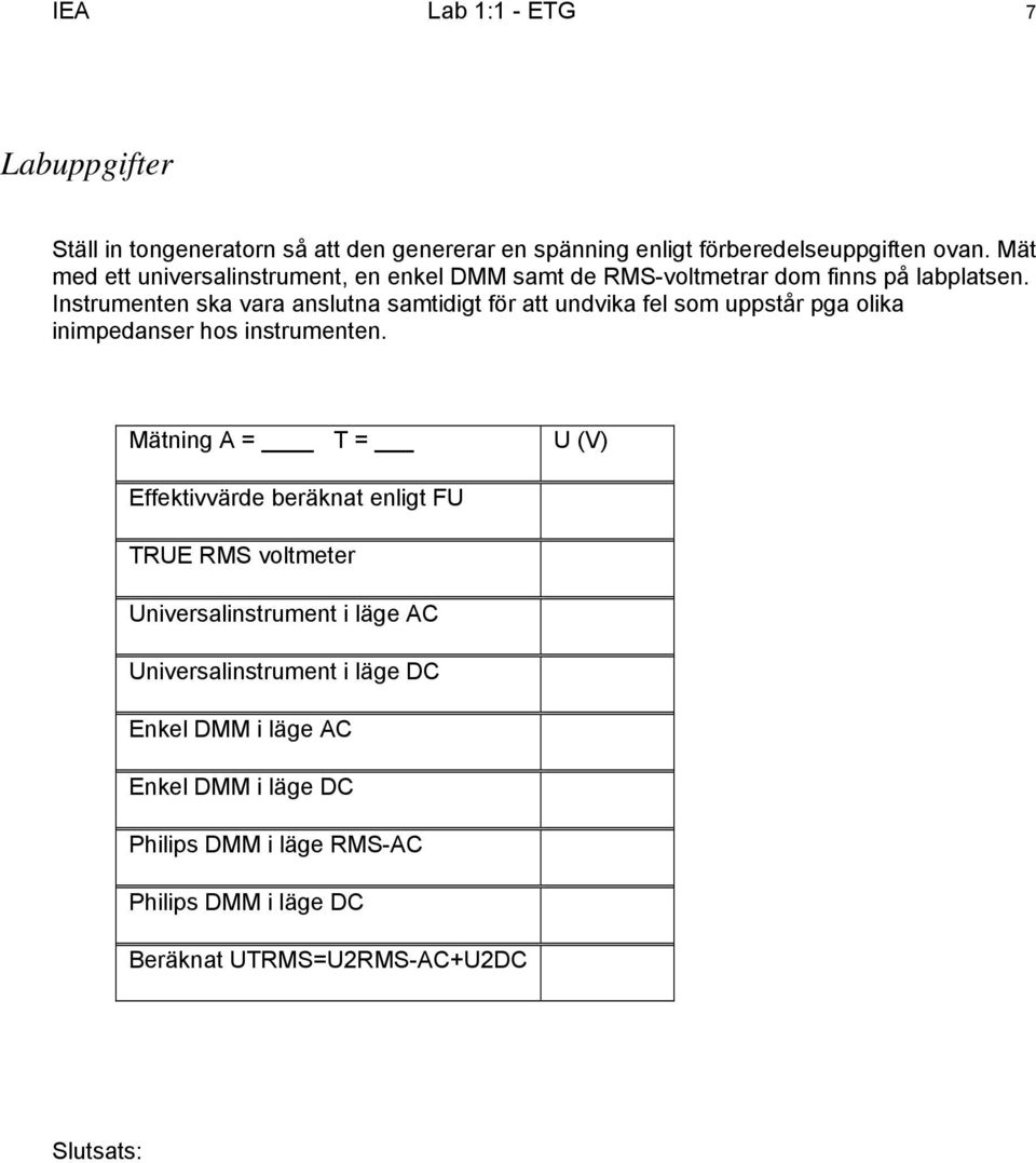 Instrumenten ska vara anslutna samtidigt för att undvika fel som uppstår pga olika inimpedanser hos instrumenten.