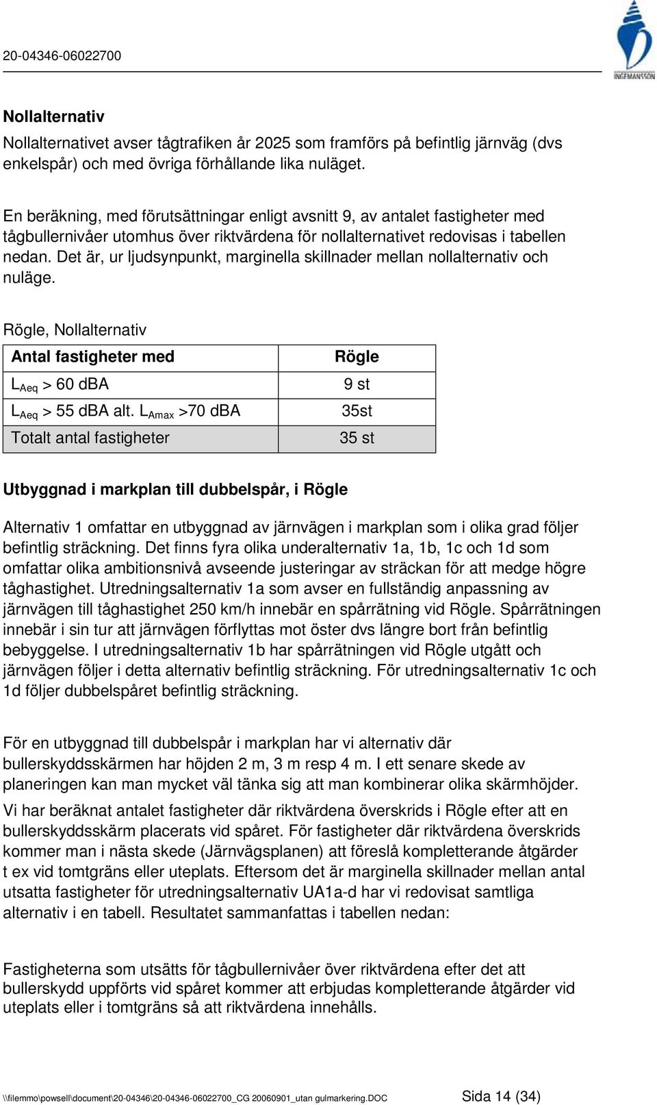 Det är, ur ljudsynpunkt, marginella skillnader mellan nollalternativ och nuläge. Rögle, Nollalternativ L Aeq > 60 dba L Aeq > 55 dba alt.