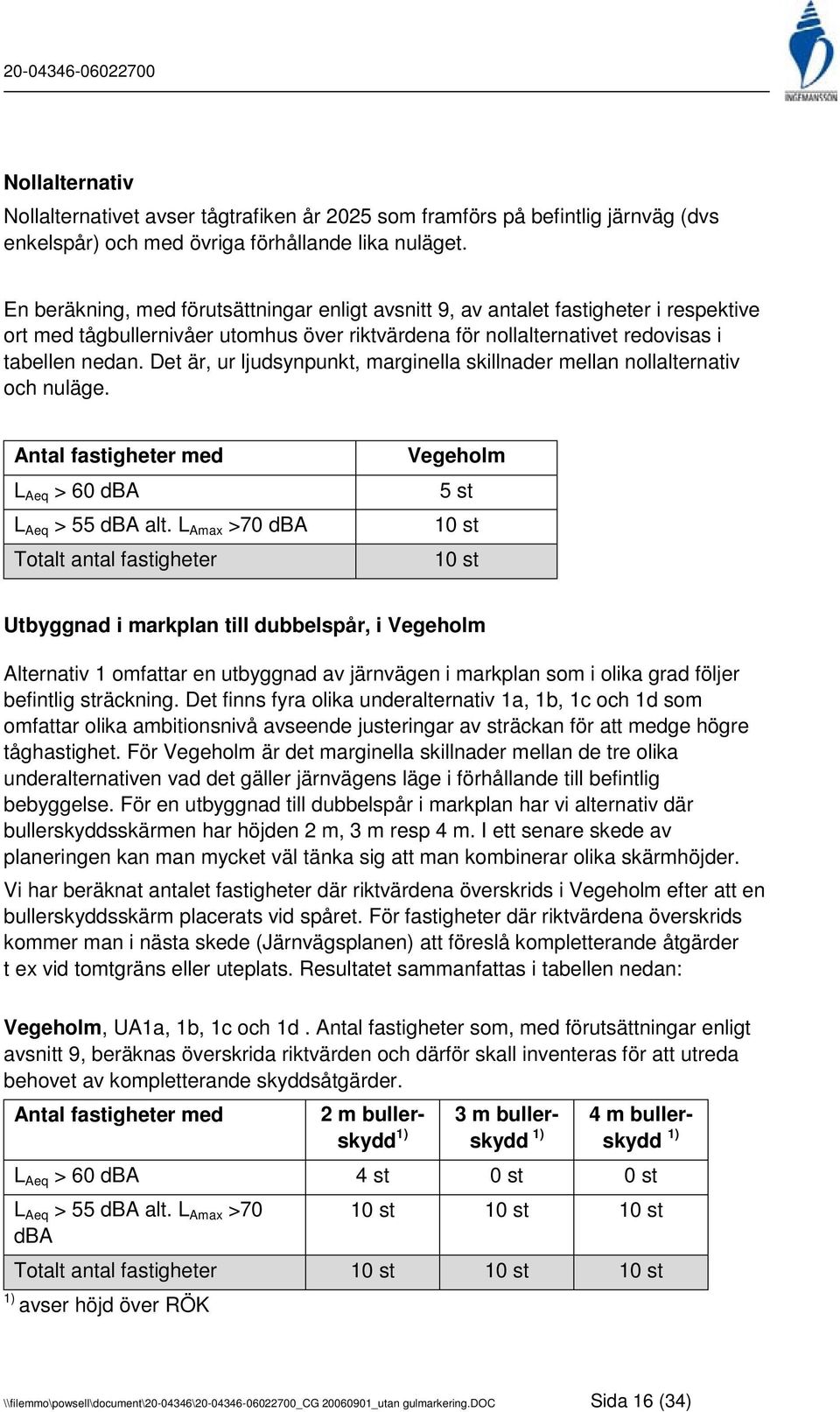 Det är, ur ljudsynpunkt, marginella skillnader mellan nollalternativ och nuläge. L Aeq > 60 dba L Aeq > 55 dba alt.