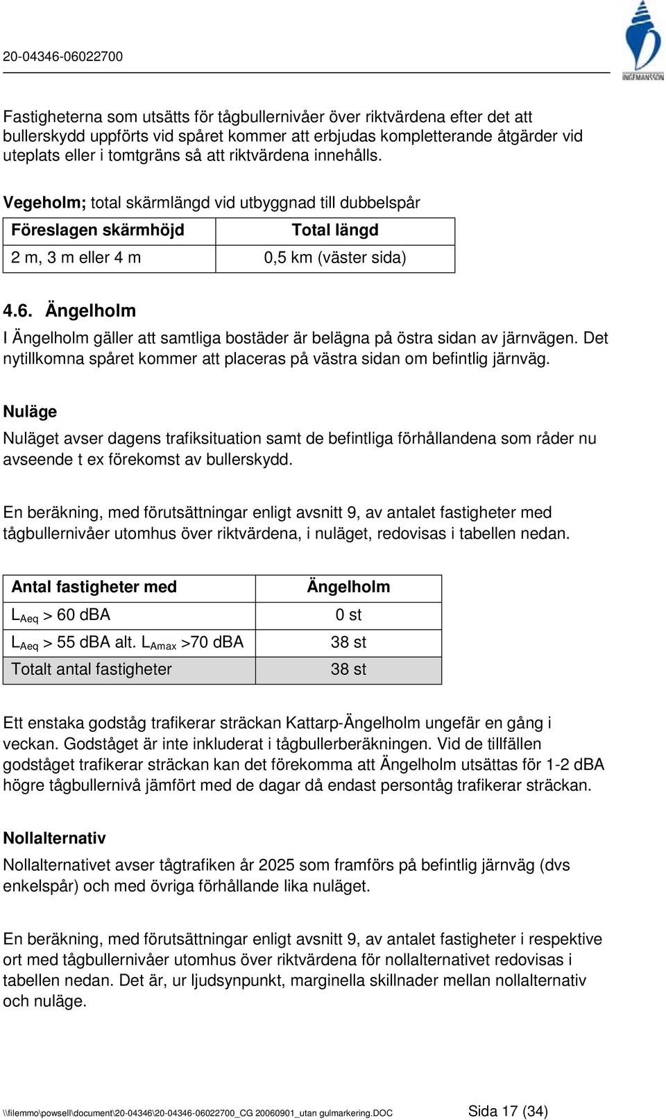 Ängelholm I Ängelholm gäller att samtliga bostäder är belägna på östra sidan av järnvägen. Det nytillkomna spåret kommer att placeras på västra sidan om befintlig järnväg.