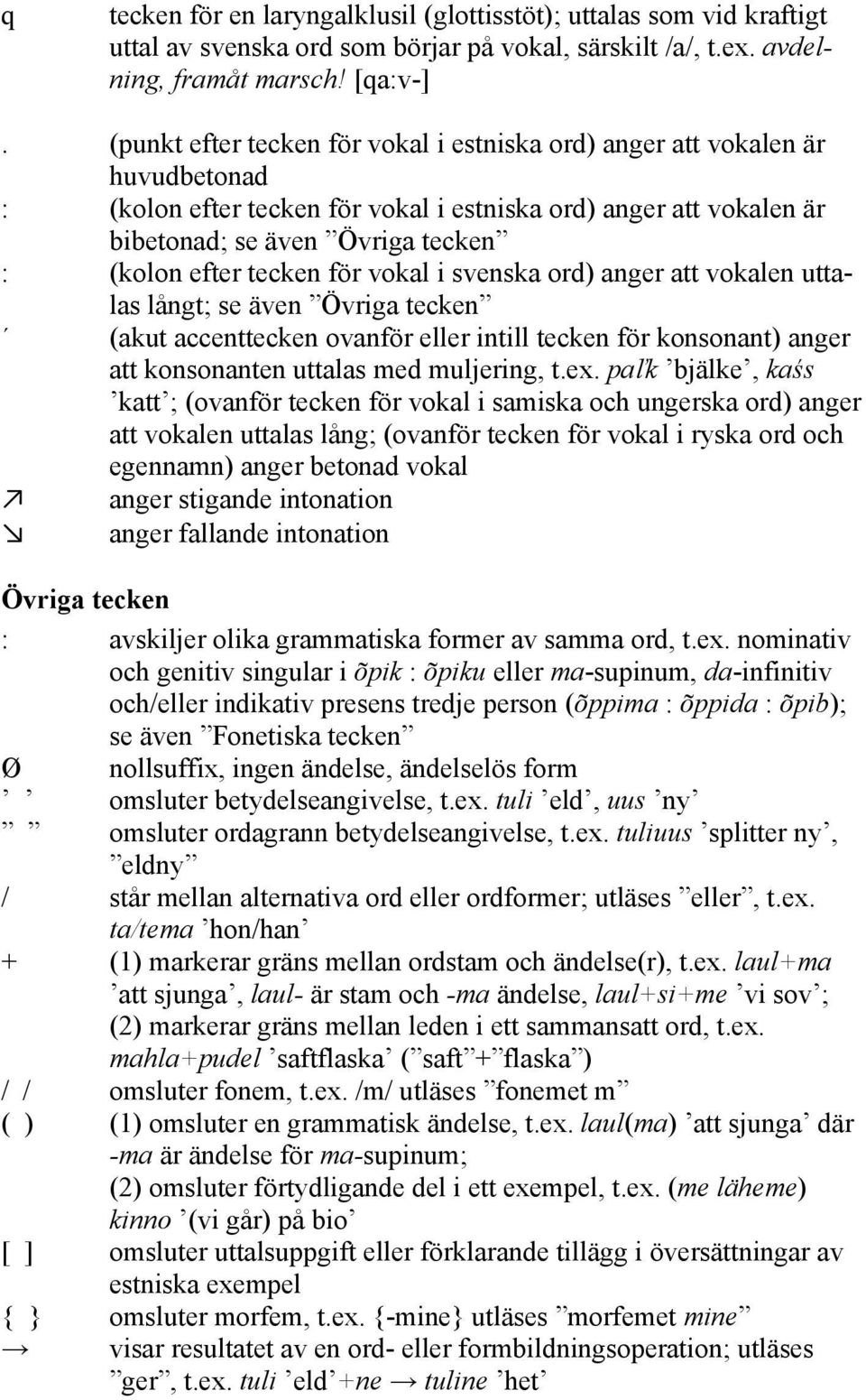 tecken för vokal i svenska ord) anger att vokalen uttalas långt; se även Övriga tecken (akut accenttecken ovanför eller intill tecken för konsonant) anger att konsonanten uttalas med muljering, t.ex.