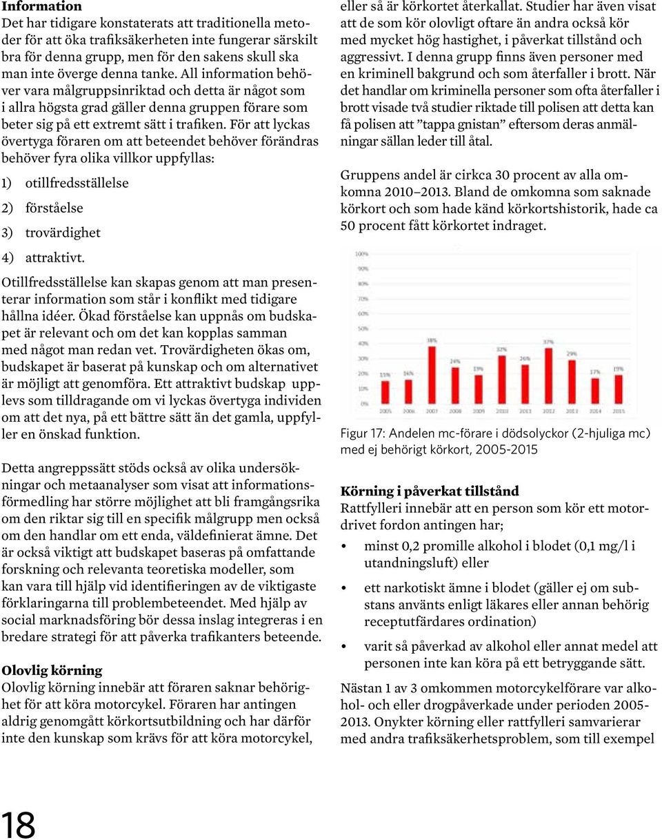 För att lyckas övertyga föraren om att beteendet behöver förändras behöver fyra olika villkor uppfyllas: 1) otillfredsställelse 2) förståelse 3) trovärdighet eller så är körkortet återkallat.