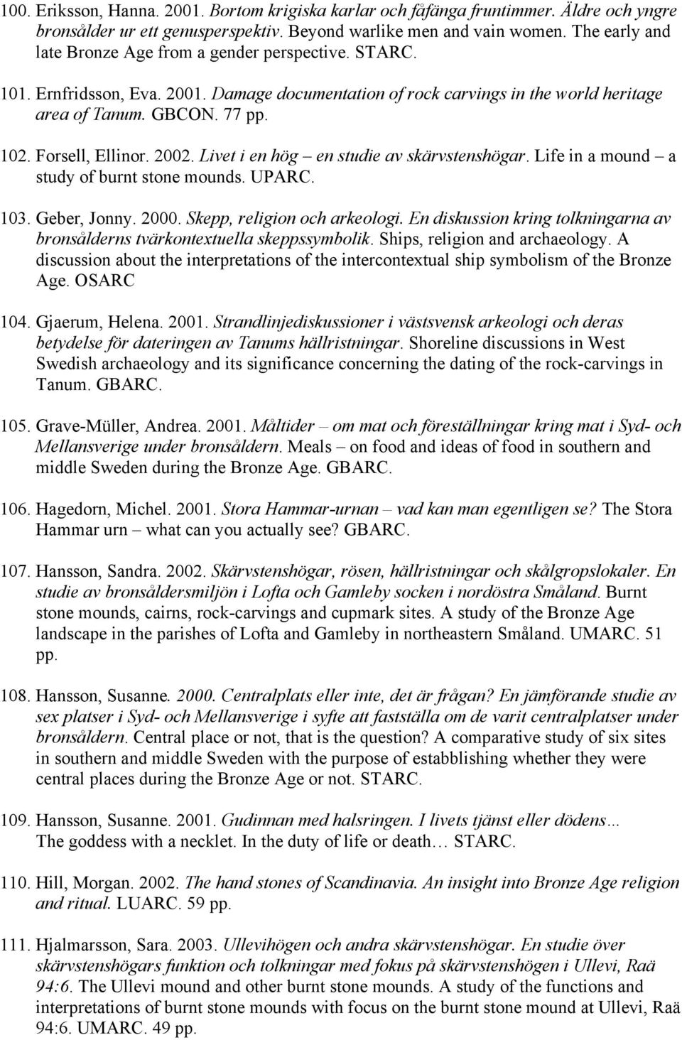 Forsell, Ellinor. 2002. Livet i en hög en studie av skärvstenshögar. Life in a mound a study of burnt stone mounds. UPARC. 103. Geber, Jonny. 2000. Skepp, religion och arkeologi.