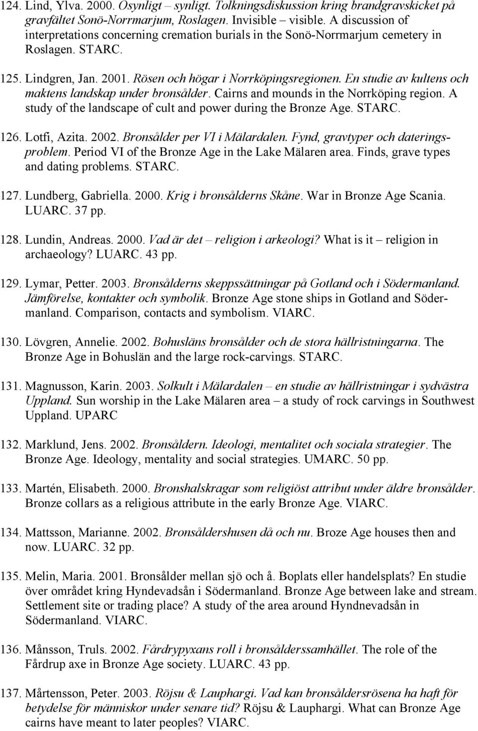 En studie av kultens och maktens landskap under bronsålder. Cairns and mounds in the Norrköping region. A study of the landscape of cult and power during the Bronze Age. STARC. 126. Lotfi, Azita.