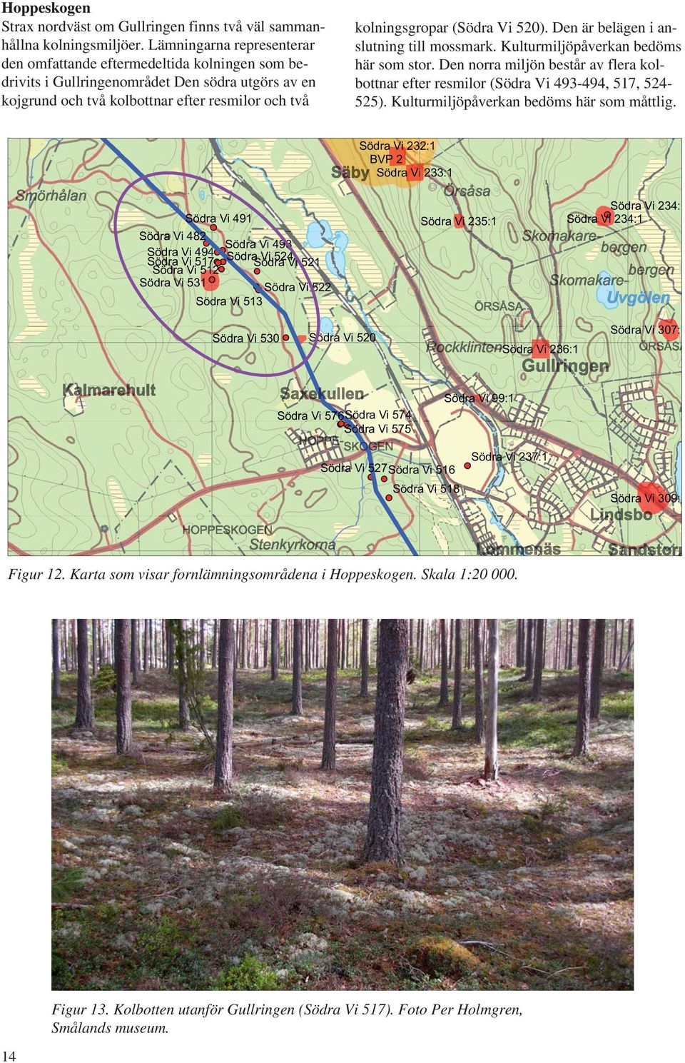 520). Den är belägen i anslutning till mossmark. Kulturmiljöpåverkan bedöms här som stor. Den norra miljön består av flera kolbottnar efter resmilor (Södra Vi 493-494, 517, 524-525).