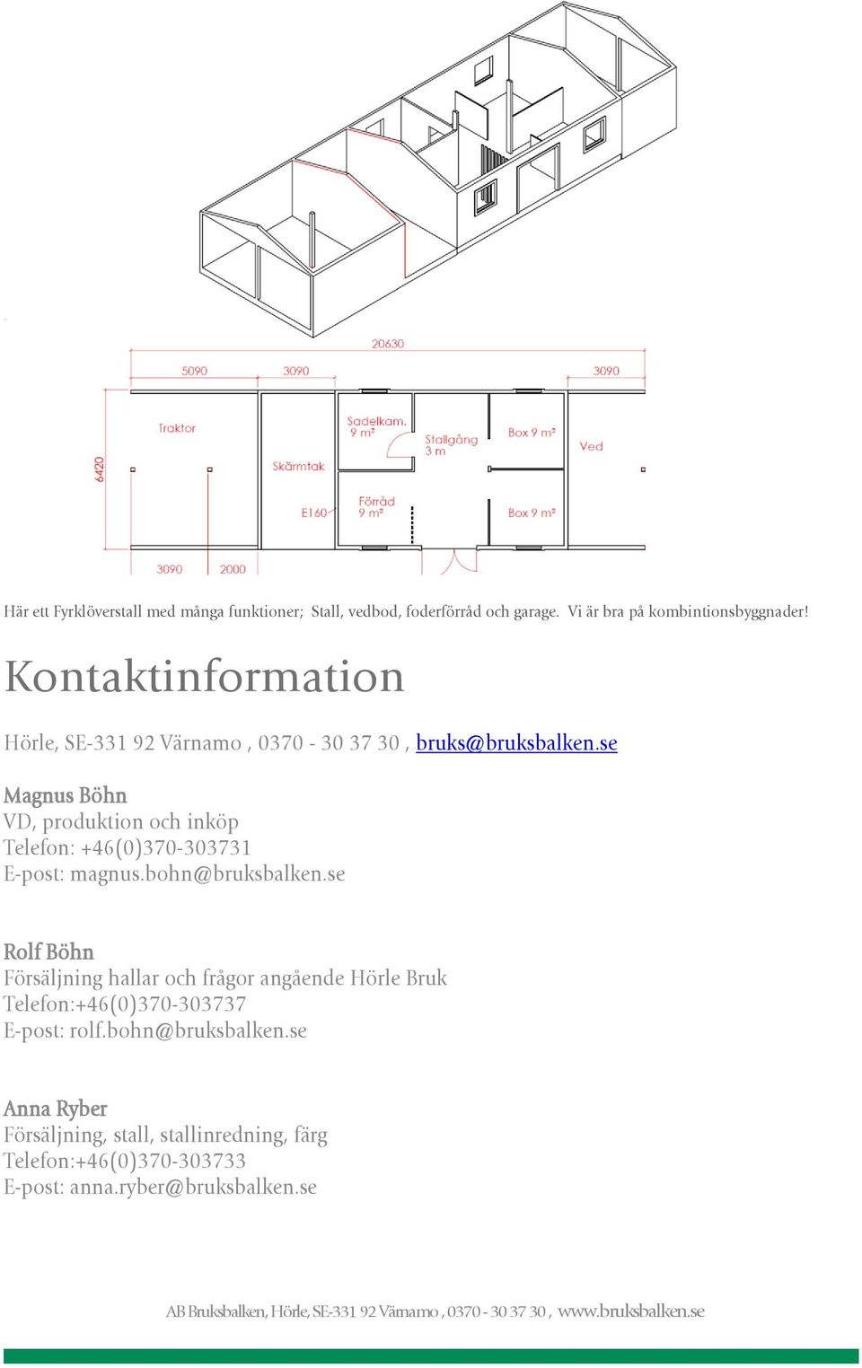 se Magnus Böhn VD, produktion och inköp Telefon: +46(0)370-303731 E-post: magnus.bohn@bruksbalken.