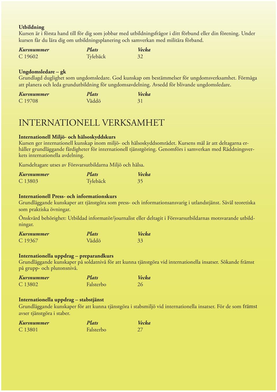 God kunskap om bestämmelser för ungdomsverksamhet. Förmåga att planera och leda grundutbildning för ungdomsavdelning. Avsedd för blivande ungdomsledare.