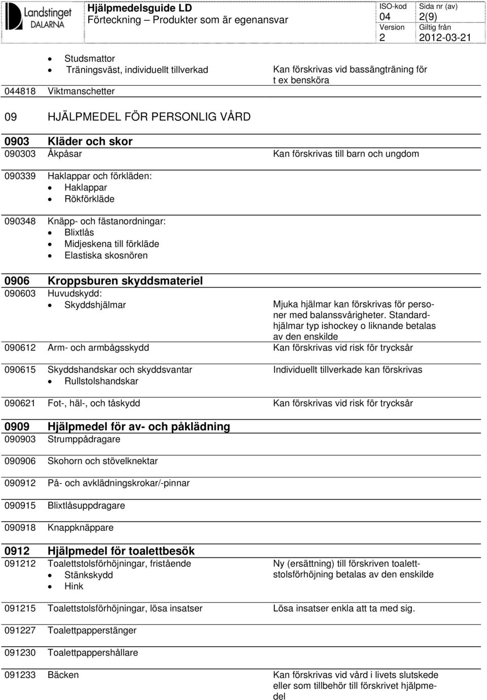 Kroppsburen skyddsmateriel 090603 Huvudskydd: Skyddshjälmar Mjuka hjälmar kan förskrivas för personer med balanssvårigheter.