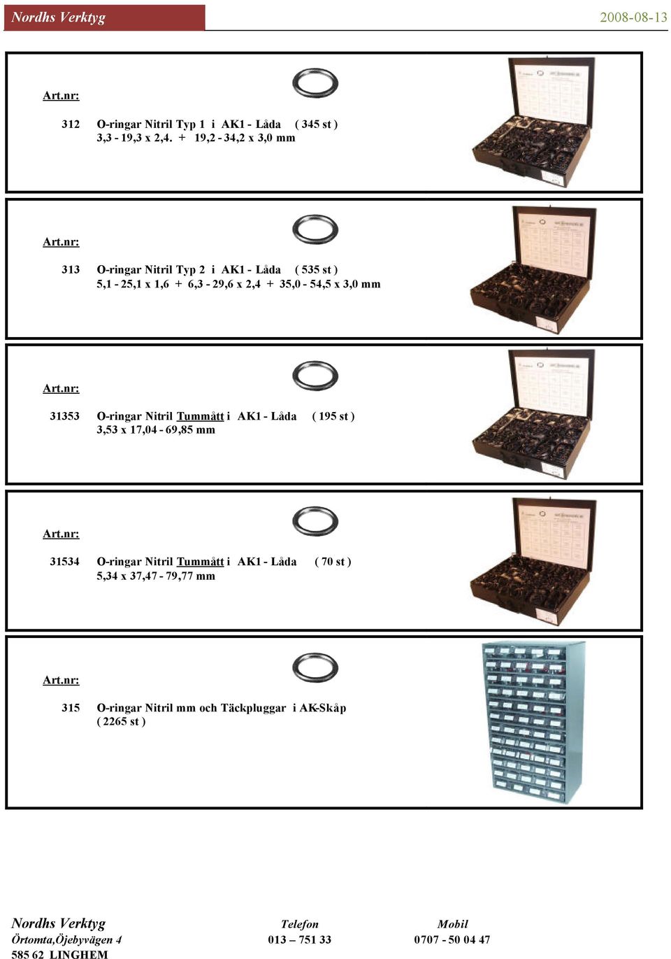 2,4 + 35,0-54,5 x 3,0 mm 31353 O-ringar Nitril Tummått i AK1 - Låda ( 195 st ) 3,53 x 17,04-69,85 mm