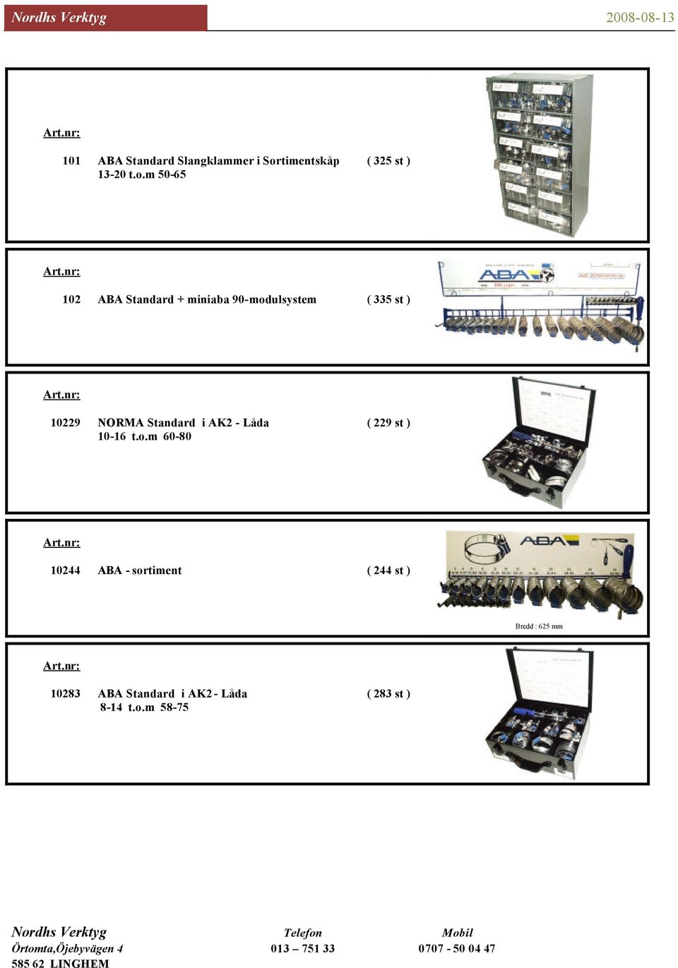 m 50-65 102 ABA Standard + miniaba 90-modulsystem ( 335 st ) 10229 NORMA