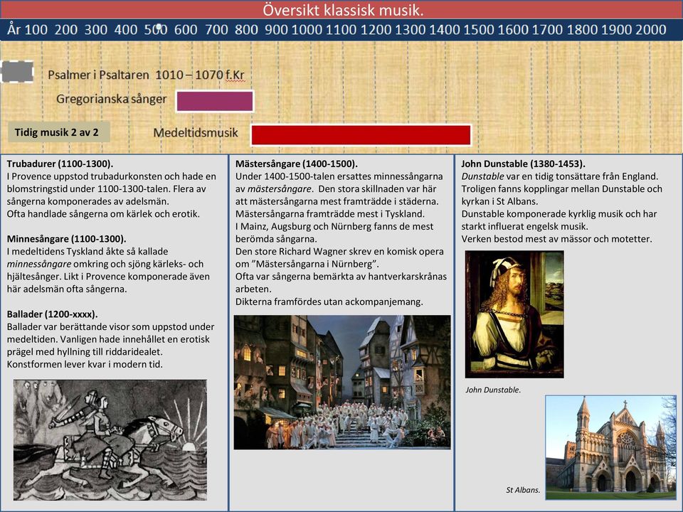 Likt i Provence komponerade även här adelsmän ofta sångerna. Ballader (1200-xxxx). Ballader var berättande visor som uppstod under medeltiden.