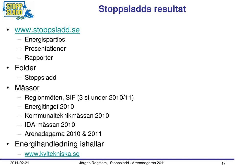 SIF (3 st under 2010/11) Energitinget 2010 Kommunalteknikmässan 2010 IDA-mässan