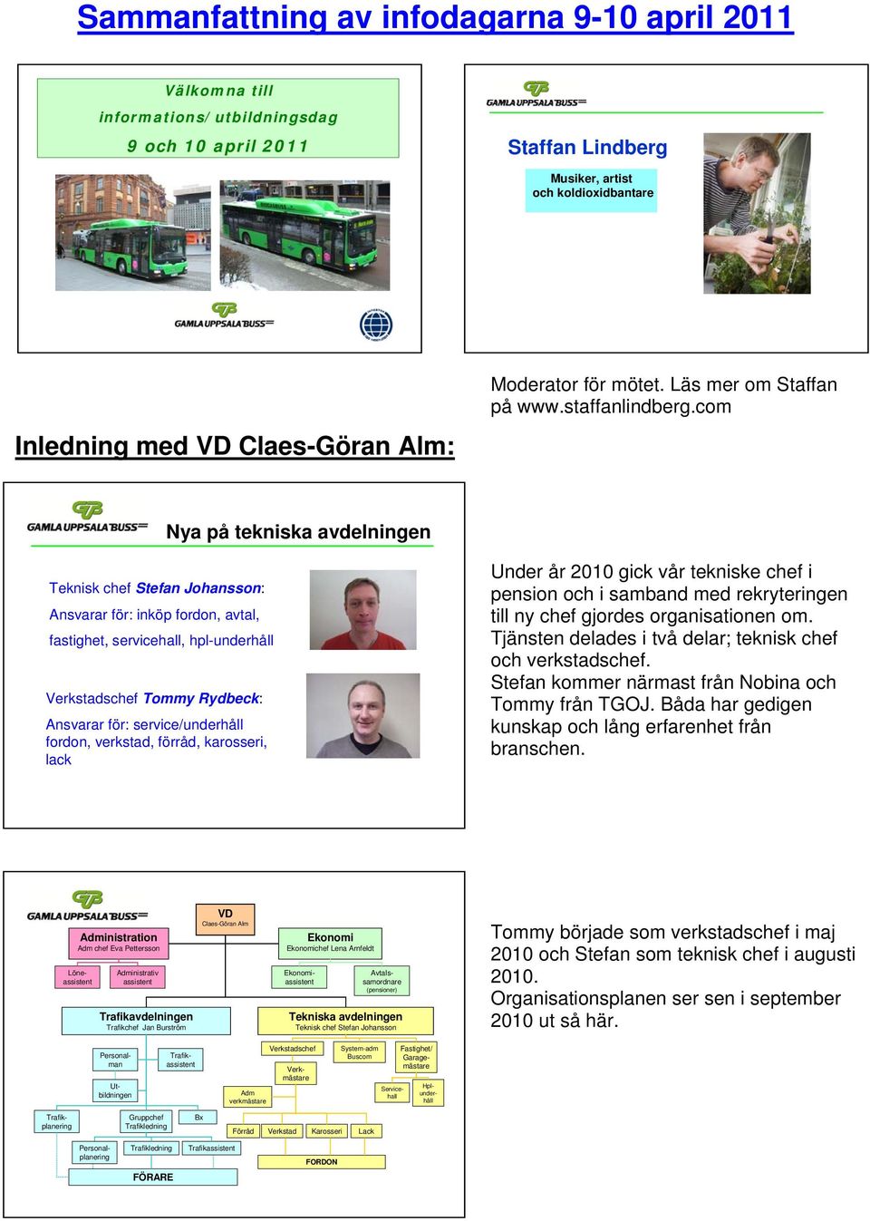com Nya på tekniska avdelningen Teknisk chef Stefan Johansson: Ansvarar för: inköp fordon, avtal, fastighet, servicehall, hpl-underhåll Verkstadschef Tommy Rydbeck: Ansvarar för: service/underhåll