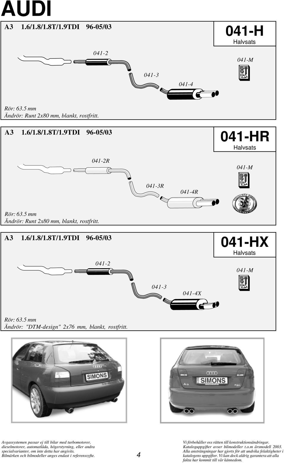 9TDI 96-05/03 041-2R 041-HR Halvsats 041-M 041-3R 041-4R A3 1.