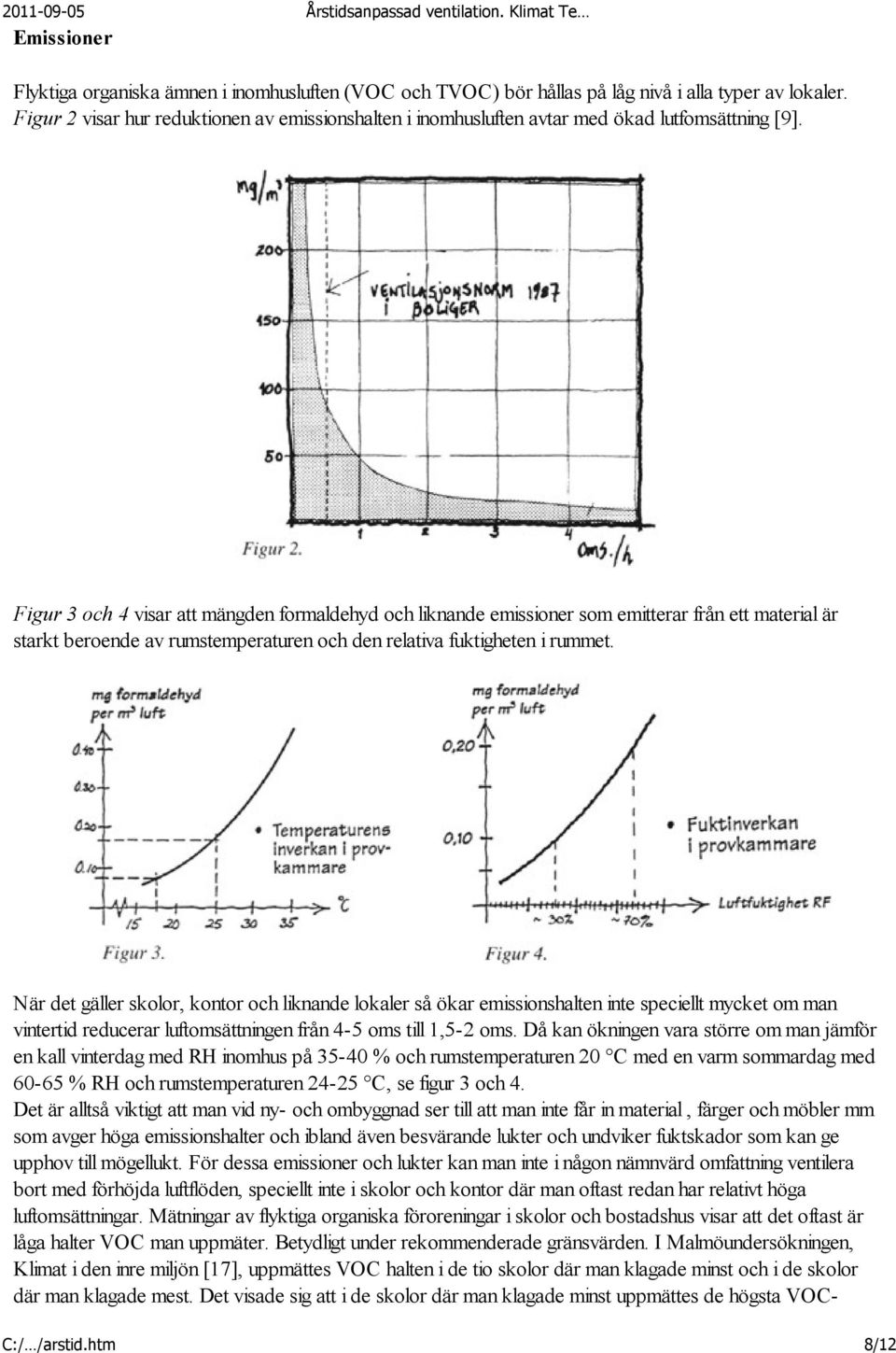 Figur 3 och 4 visar att mängden formaldehyd och liknande emissioner som emitterar från ett material är starkt beroende av rumstemperaturen och den relativa fuktigheten i rummet.