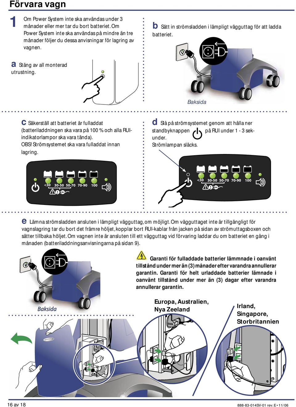 a Stäng av all monterad utrustning. Baksida c Säkerställ att batteriet är fulladdat (batteriladdningen ska vara på 100 % och alla RUIindikatorlampor ska vara tända). OBS!