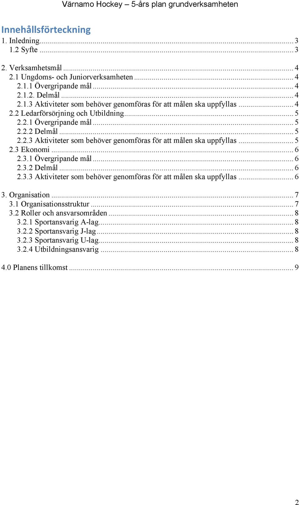 Organisation... 7 3.1 Organisationsstruktur... 7 3.2 Roller och ansvarsområden... 8 3.2.1 Sportansvarig A-lag... 8 3.2.2 Sportansvarig J-lag... 8 3.2.3 Sportansvarig U-lag... 8 3.2.4 Utbildningsansvarig.