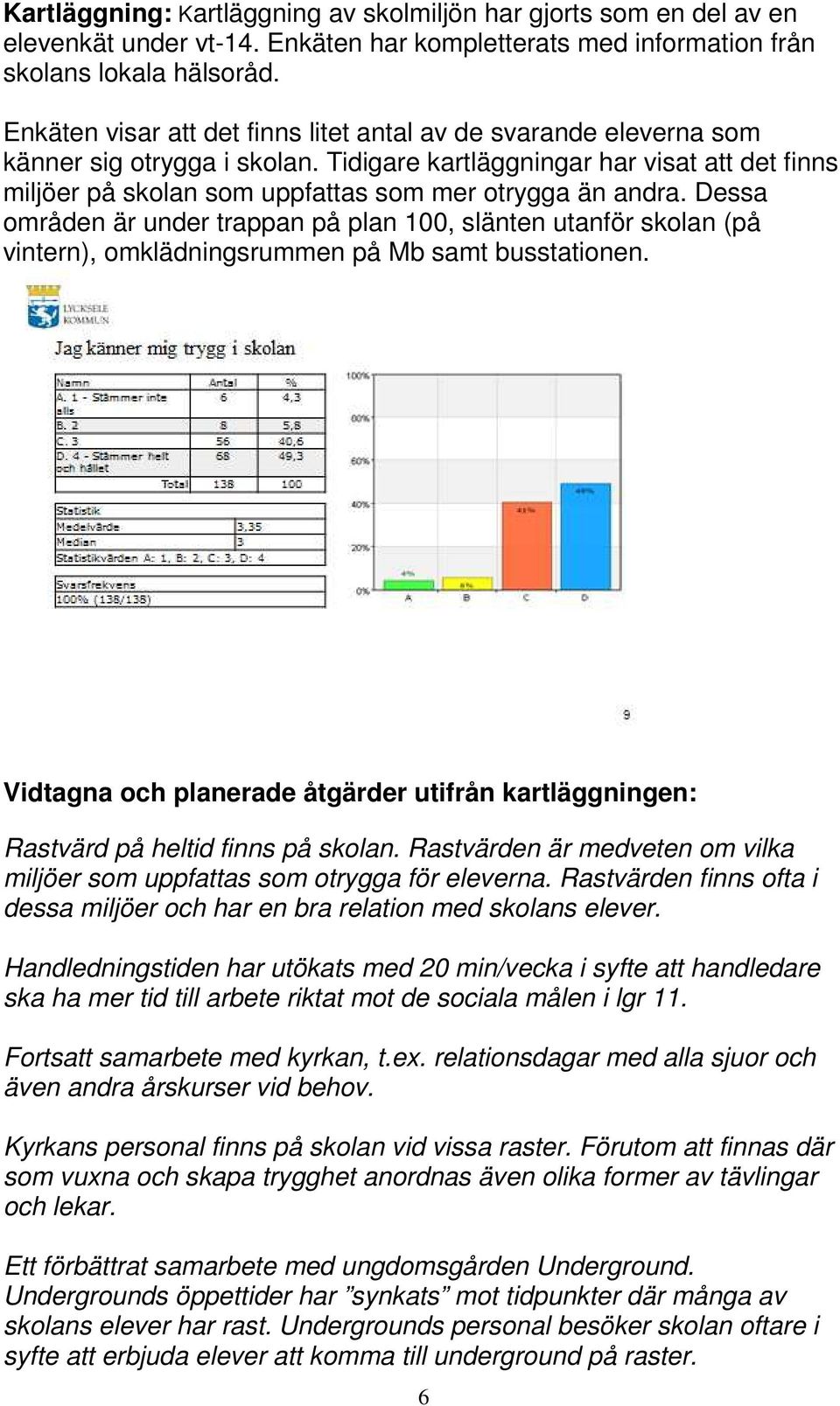 Tidigare kartläggningar har visat att det finns miljöer på skolan som uppfattas som mer otrygga än andra.