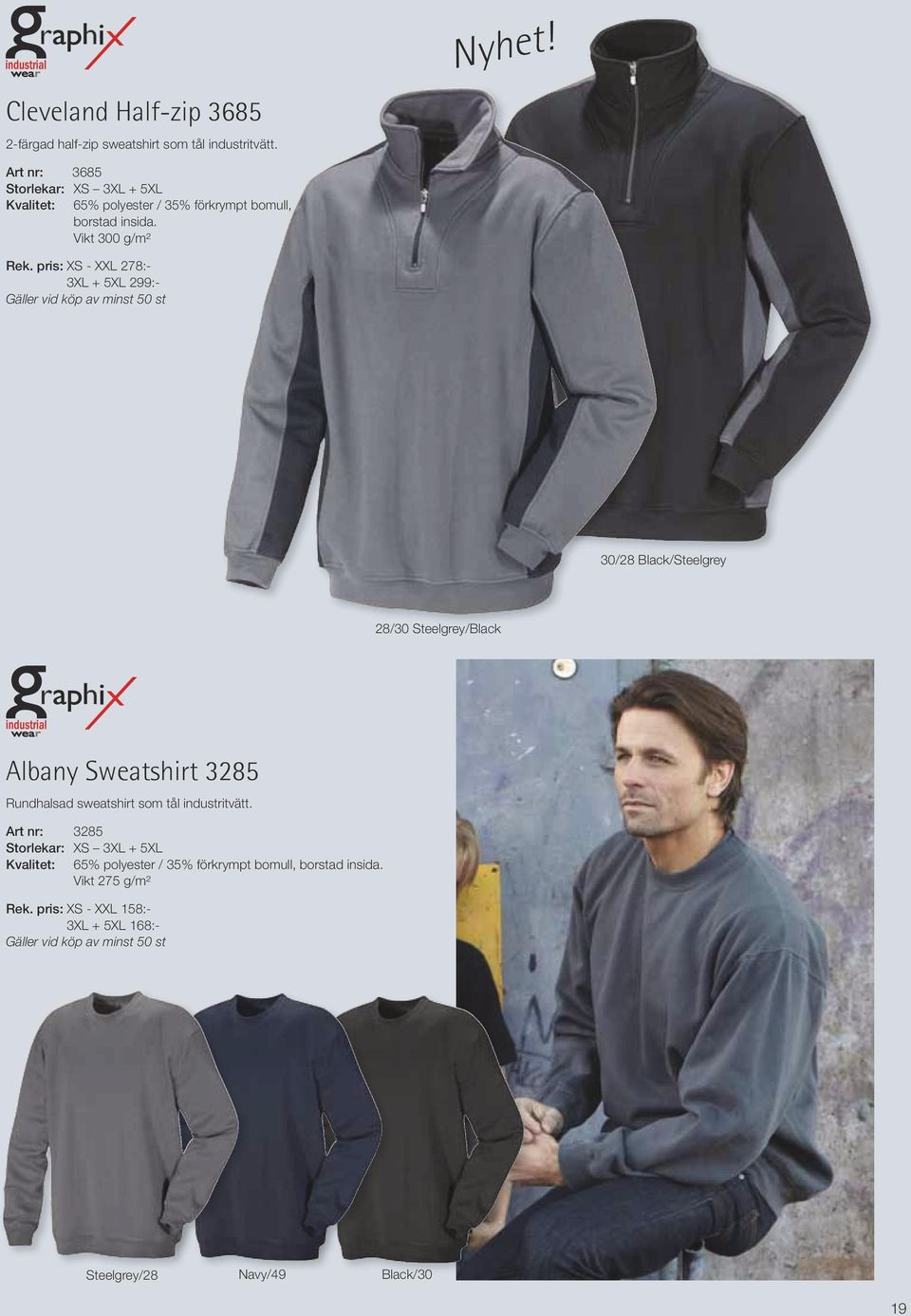 pris: XS - XXL 278:- 3XL + 5XL 299:- 30/28 Black/Steelgrey 28/30 Steelgrey/Black Albany Sweatshirt 3285 Rundhalsad sweatshirt som