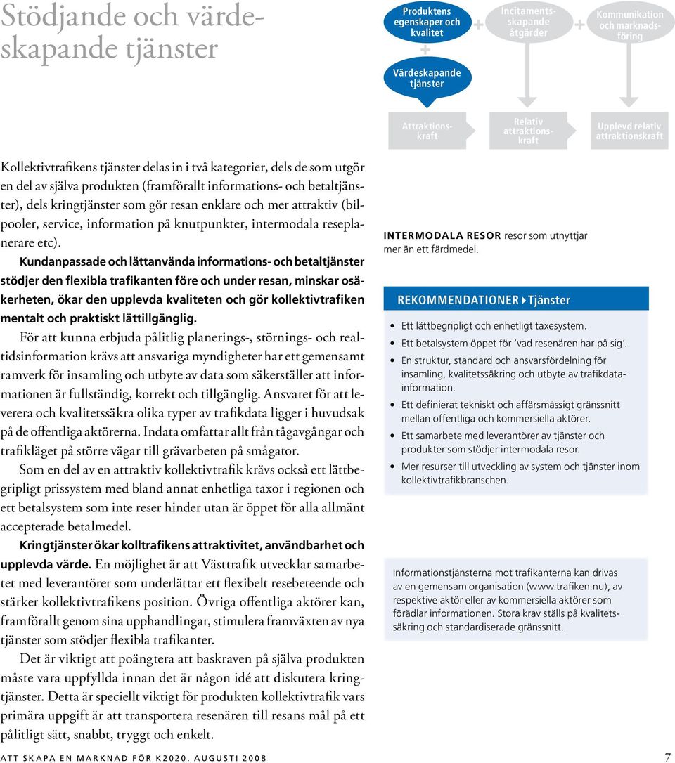 kringtjänster som gör resan enklare och mer attraktiv (bilpooler, service, information på knutpunkter, intermodala reseplanerare etc).