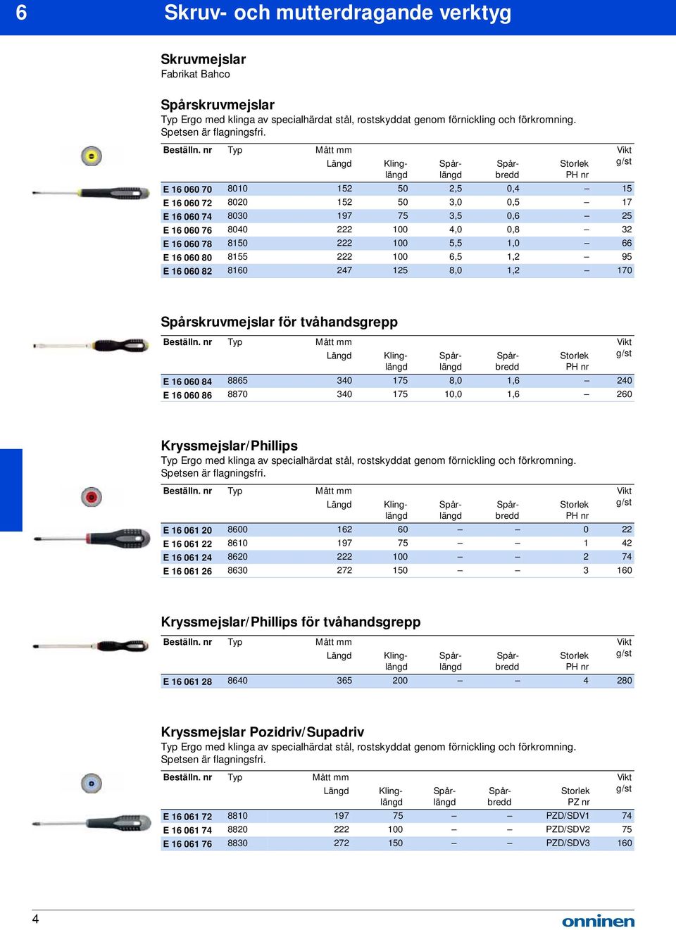 för tvåhandsgrepp Kryssmejslar/Phillips Typ Ergo med klinga av specialhärdat stål, rostskyddat genom förnickling och förkromning. Spetsen är flagningsfri.