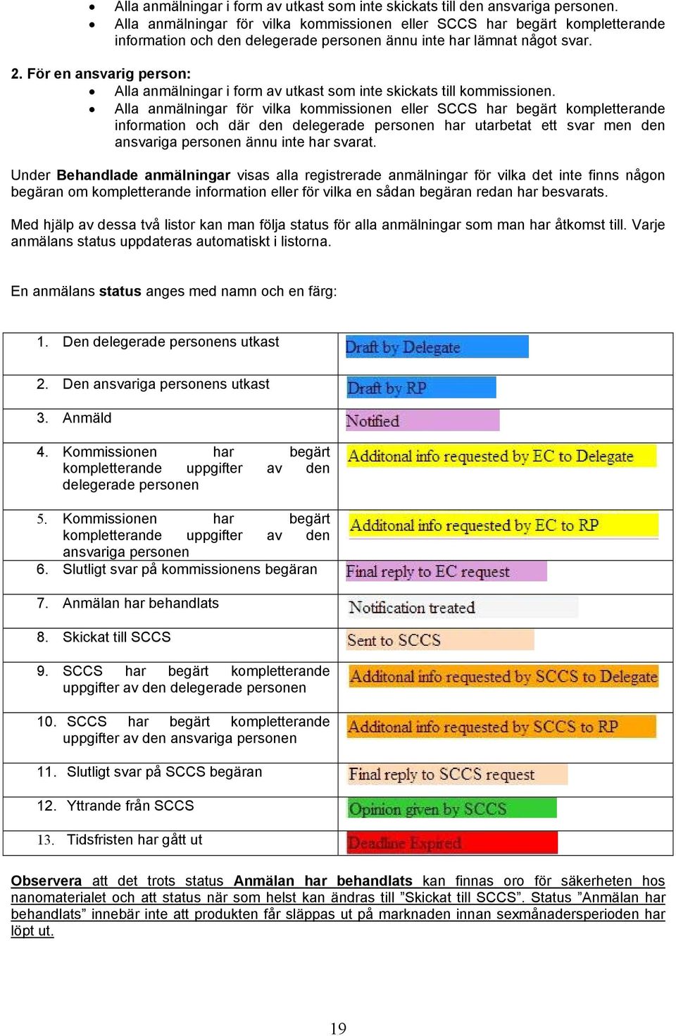 För en ansvarig person: Alla anmälningar i form av utkast som inte skickats till kommissionen.