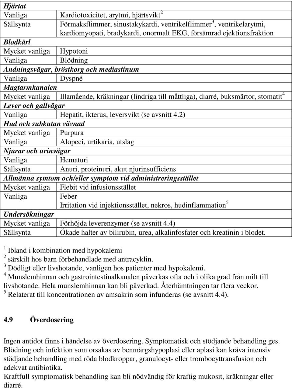 måttliga), diarré, buksmärtor, stomatit 4 Lever och gallvägar Vanliga Hepatit, ikterus, leversvikt (se avsnitt 4.