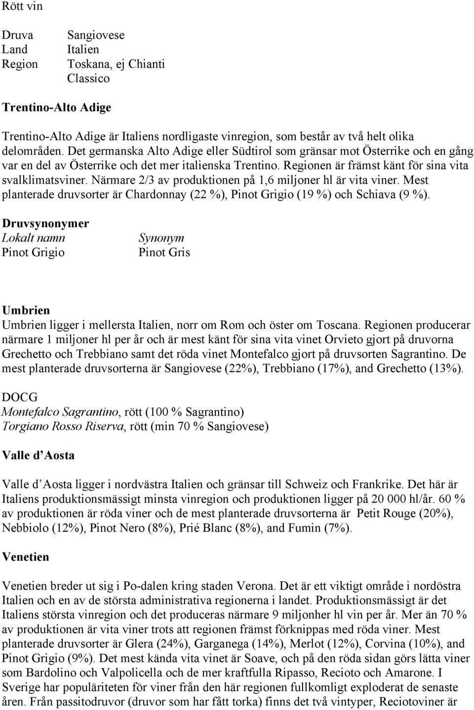 Närmare 2/3 av produktionen på 1,6 miljoner hl är vita viner. Mest planterade druvsorter är Chardonnay (22 %), Pinot Grigio (19 %) och Schiava (9 %).