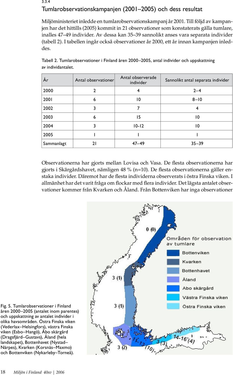 Av dessa kan 35 39 sannolikt anses vara separata individer (tabell 2). I tabellen ingår också observationer år 2000, ett år innan kampanjen inleddes. Tabell 2.