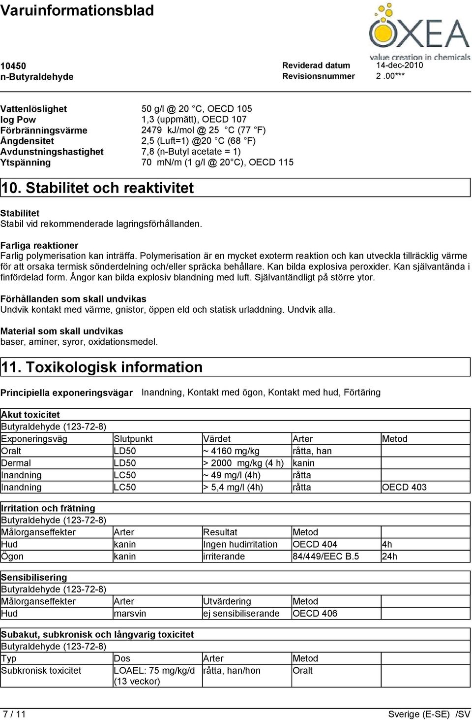 Polymerisation är en mycket exoterm reaktion och kan utveckla tillräcklig värme för att orsaka termisk sönderdelning och/eller spräcka behållare. Kan bilda explosiva peroxider.